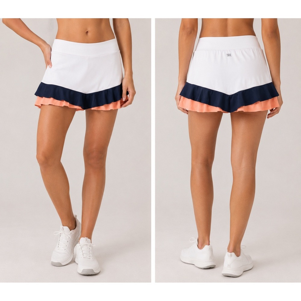 Tail Womens Activewear Skort White Navy Coral Ruffle Tennis Golf Skirt Size M